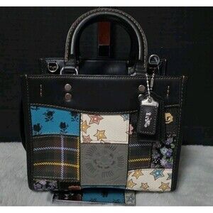 Coach Rogue 20 CH385 Green Blue Plaid Tartan Leather Bag Reloved-OOAK